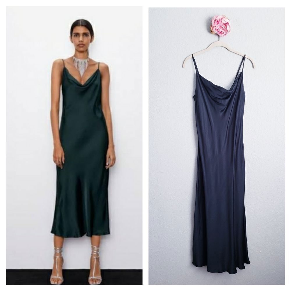Zara Drape Neck Satin Slip Dress
